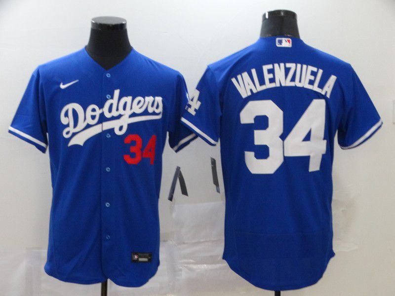 Men Los Angeles Dodgers #34 Valenzuela Blue Nike Elite MLB Jerseys